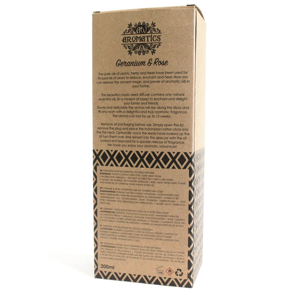 Difusor de varillas con aceites esenciales de geranio y rosa