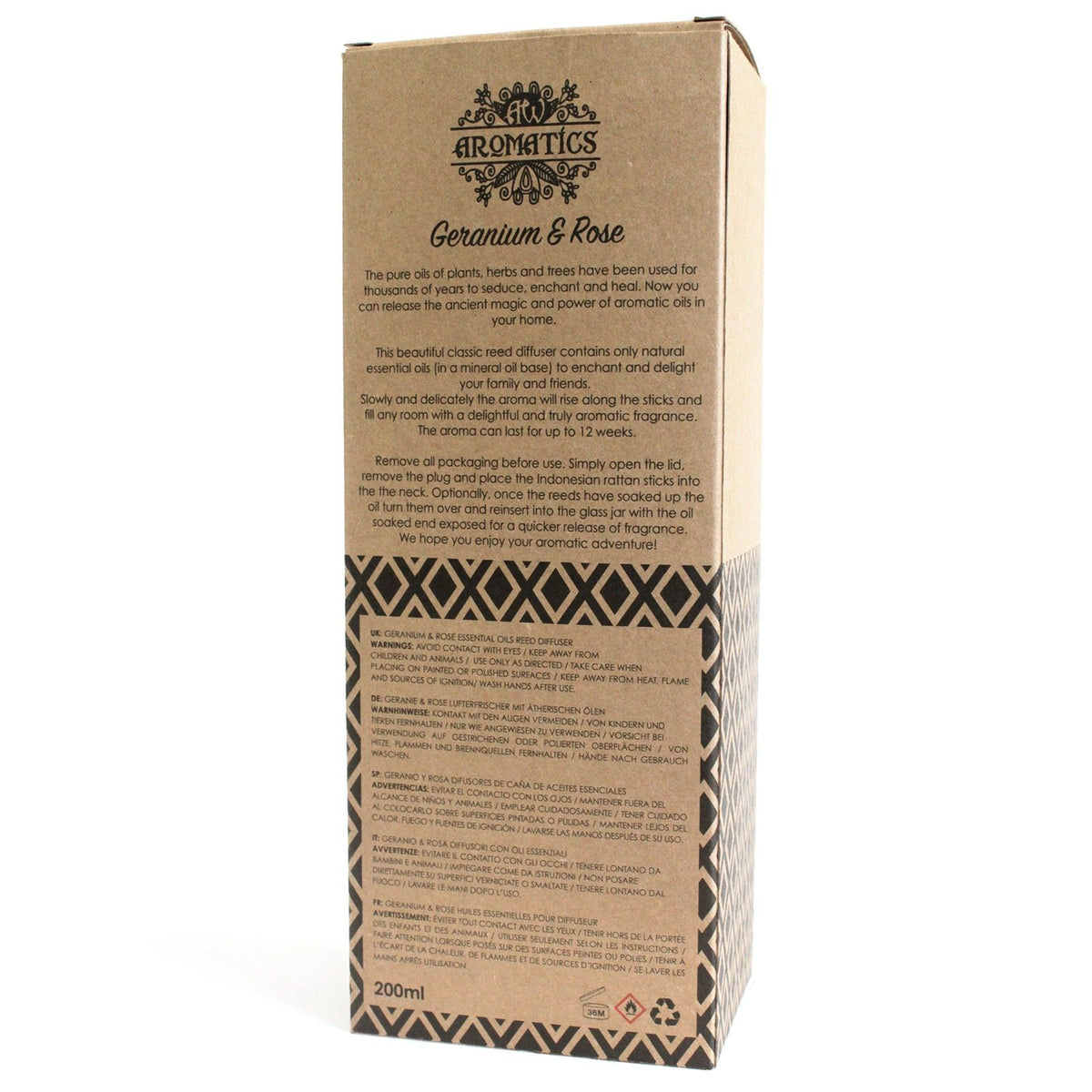 Difusor de varillas con aceites esenciales de geranio y rosa