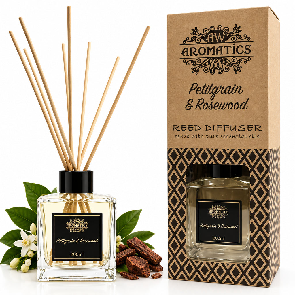 Difusor de varillas con aceites esenciales de petitgrain y palo de rosa