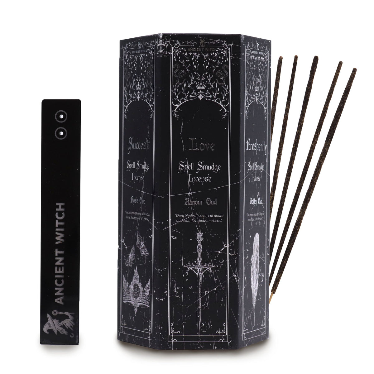 Incienso Brujas Antiguas set piramidal de 5 aromas con péndulos