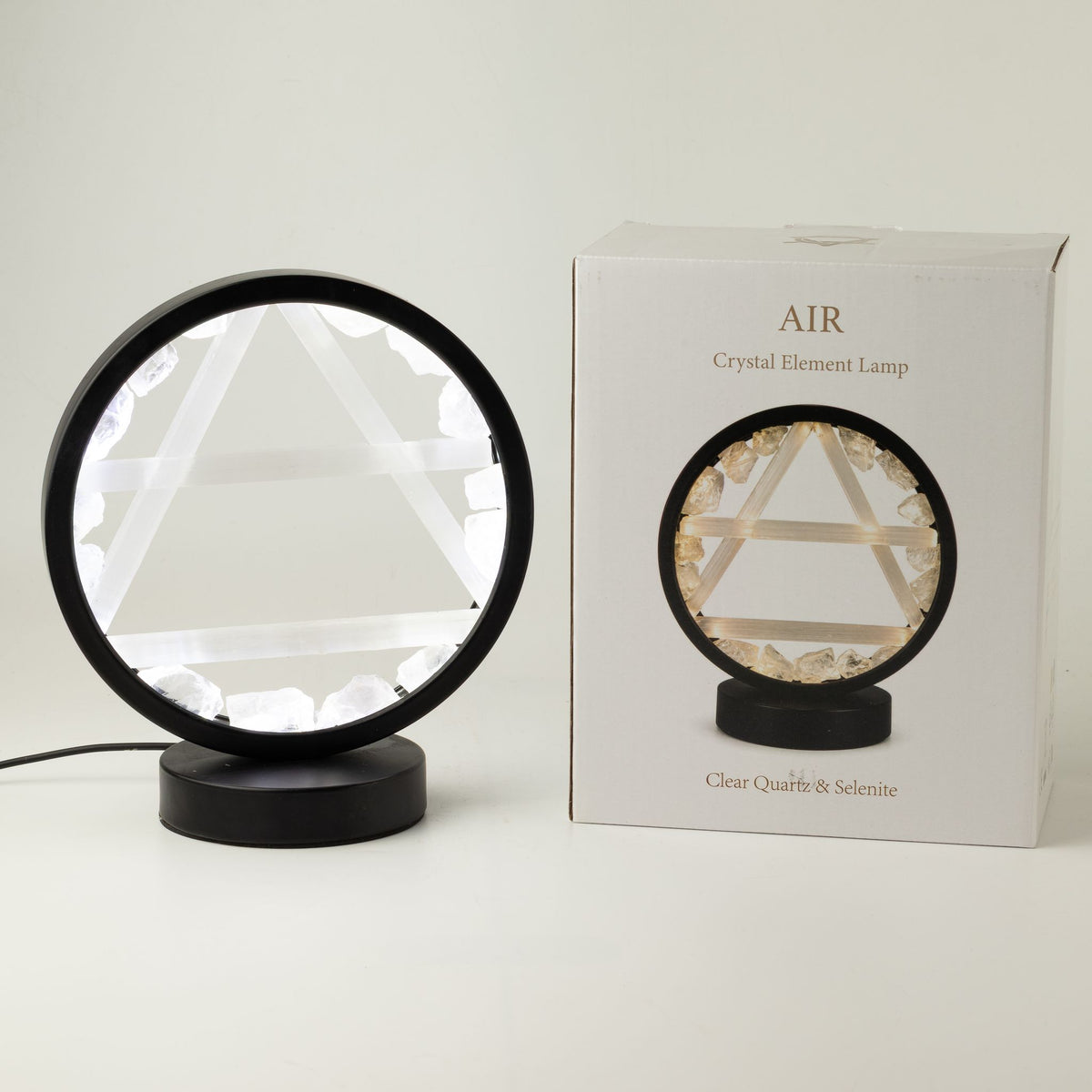 Lámpara Halo Aire con cuarzo transparente y selenita