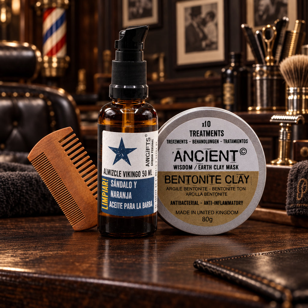 Set cuidado facial para hombres con aceite de barba y arcilla