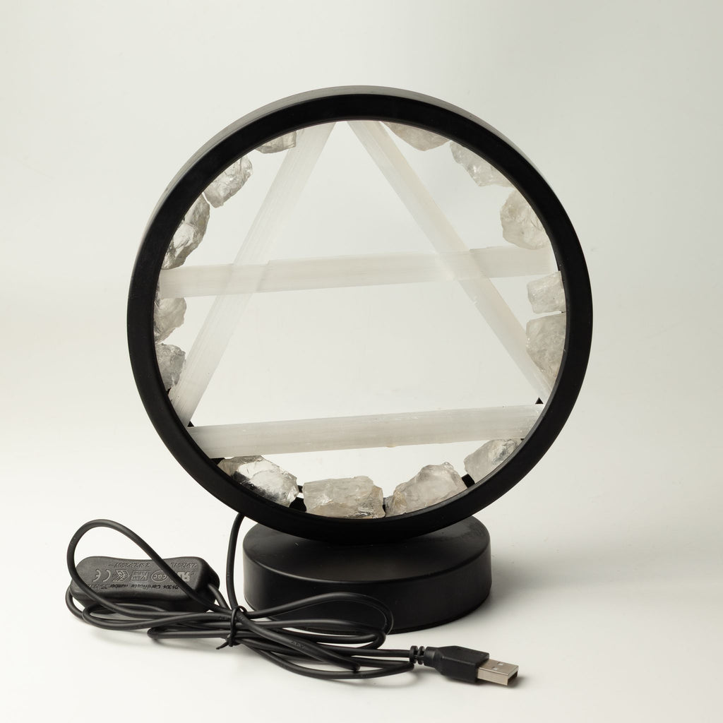 Lámpara Halo Aire con cuarzo transparente y selenita
