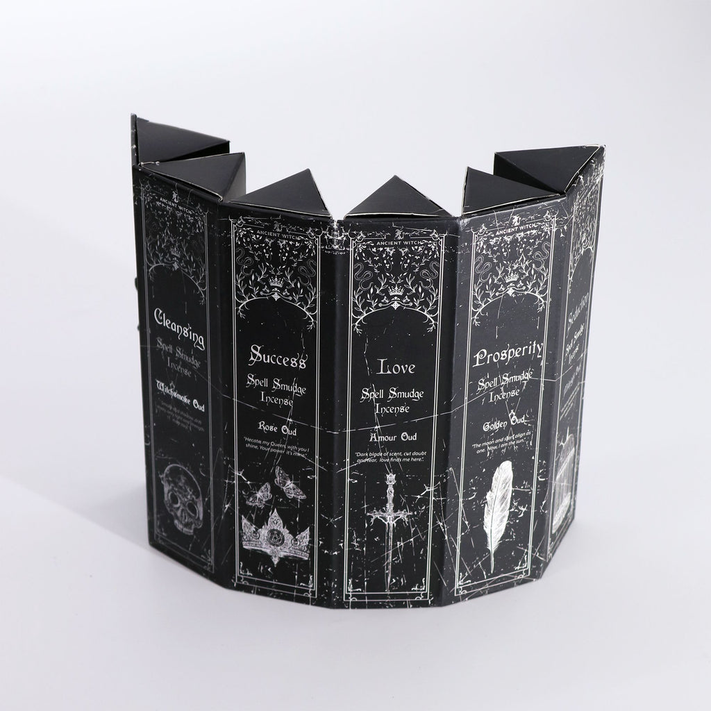 Incienso Brujas Antiguas set piramidal de 5 aromas con péndulos