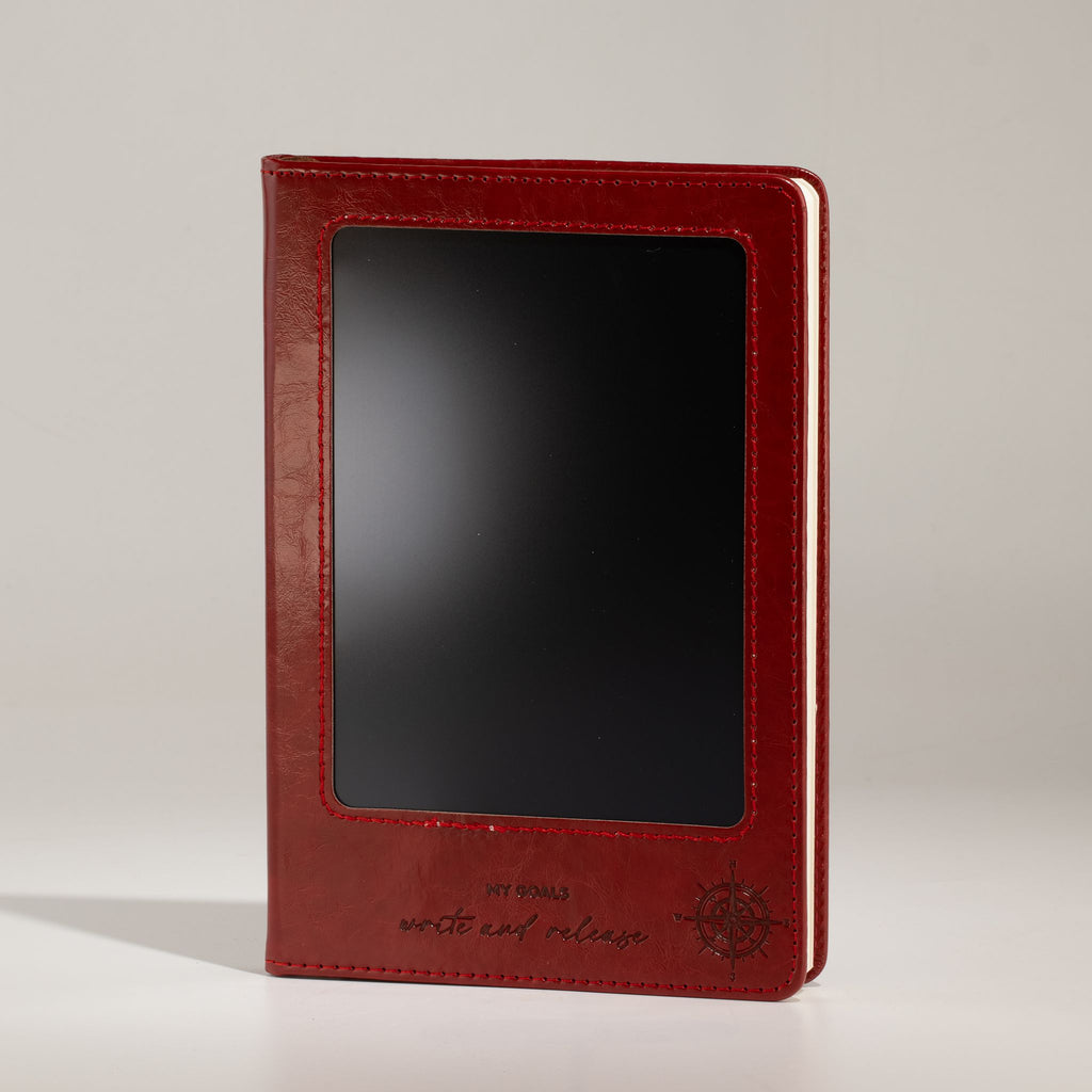 Cuaderno con pantalla LCD A5 efecto cuero rojo