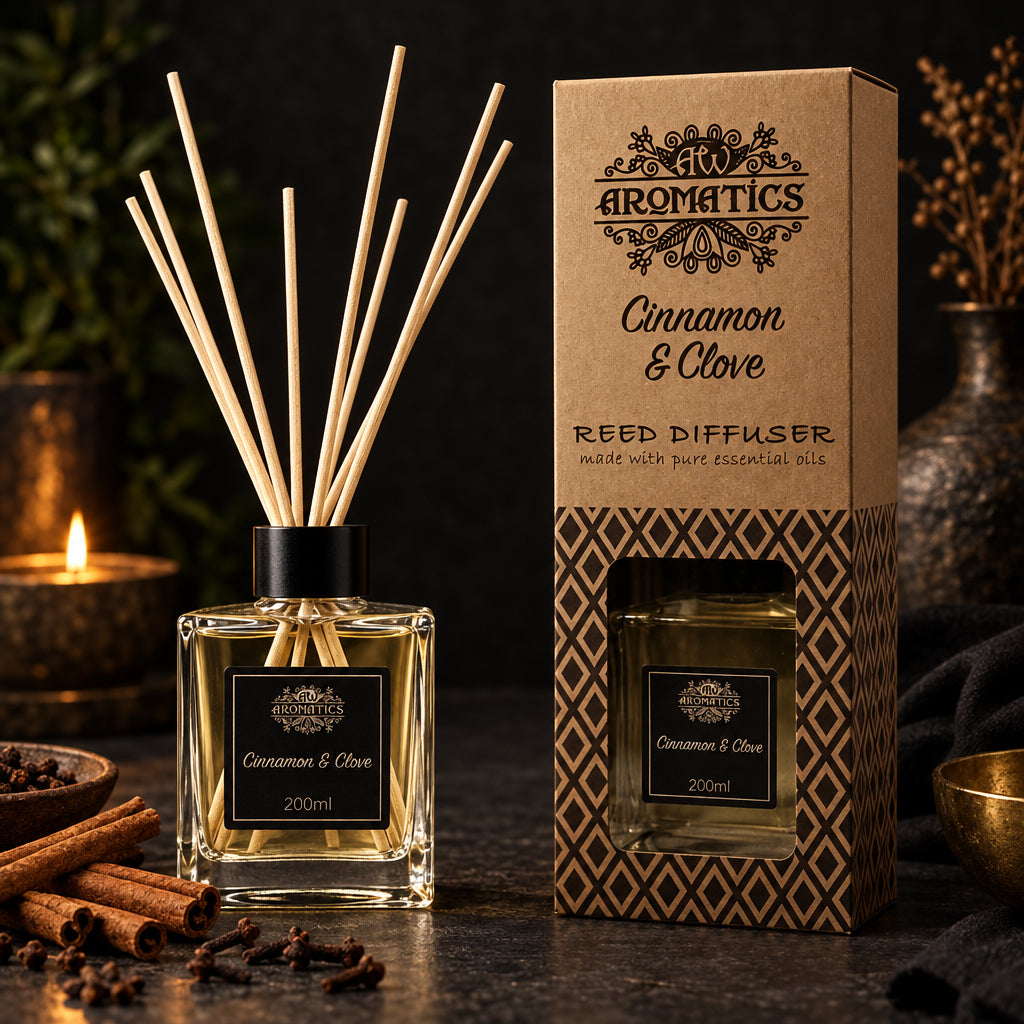 Difusor de varillas con aceites esenciales de canela y clavo