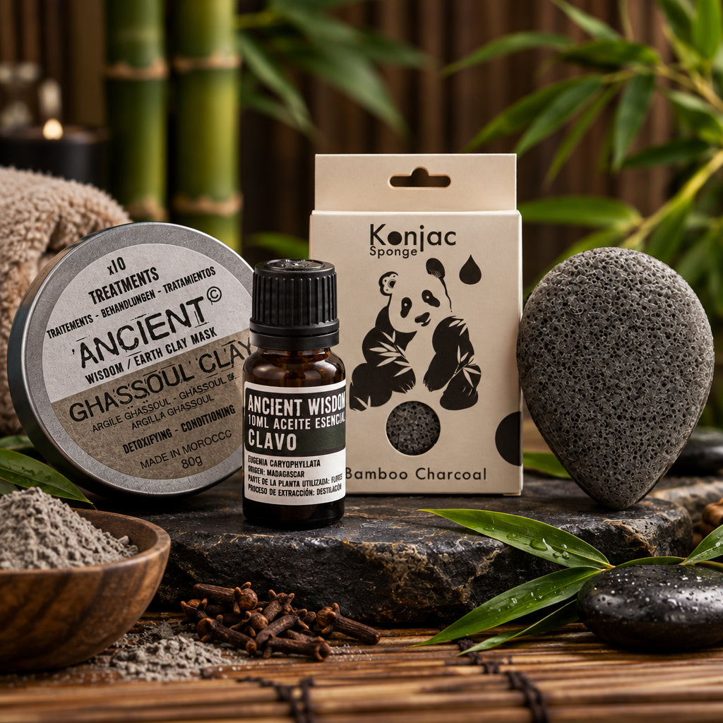 Set cuidado facial Konjac Negra con ghassoul y clavo