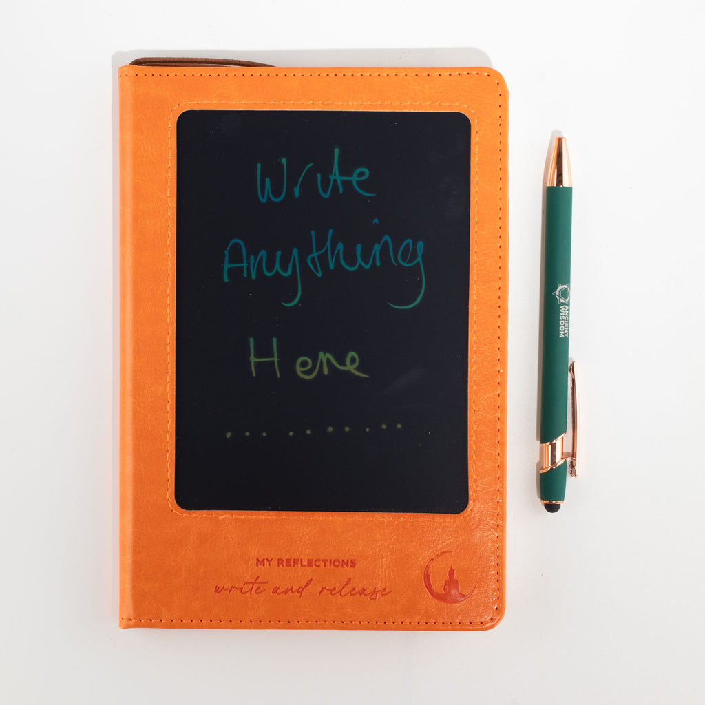 Cuaderno con pantalla LCD A5 efecto cuero naranja