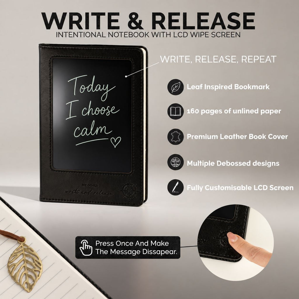 Cuaderno con pantalla LCD A5 efecto cuero negro