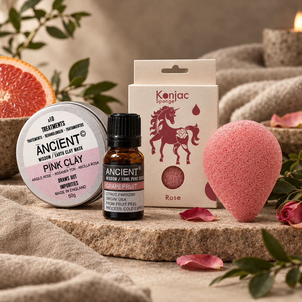 Set cuidado facial Konjac Rosa con arcilla y pomelo