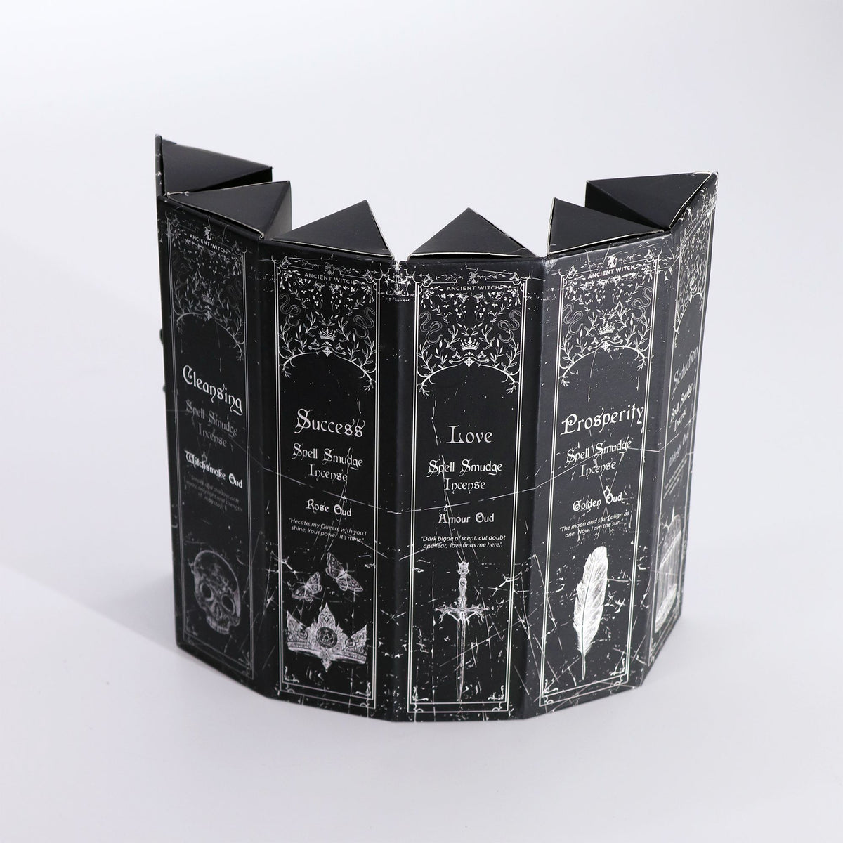 Incienso Brujas Antiguas set piramidal de 5 aromas con péndulos