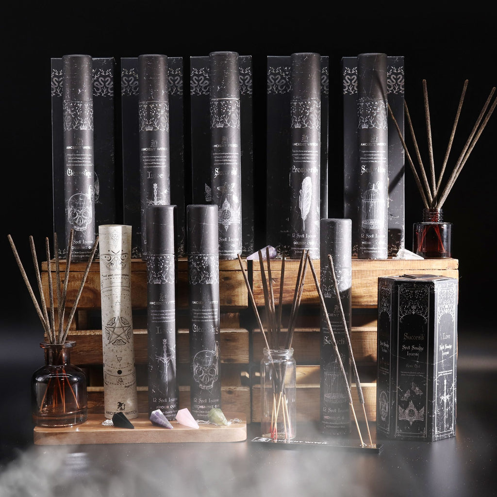 Incienso Brujas Antiguas set piramidal de 5 aromas con péndulos