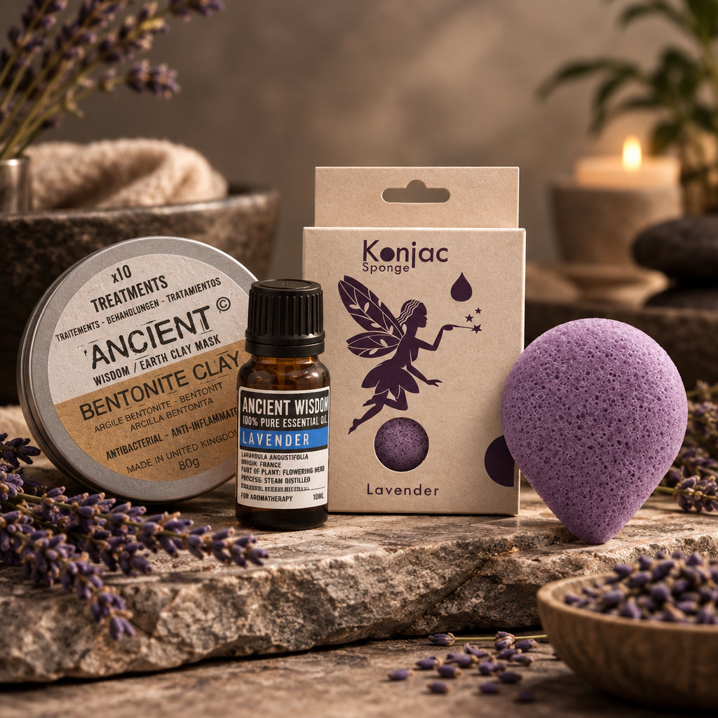 Set cuidado facial Konjac Morada con arcilla y lavanda