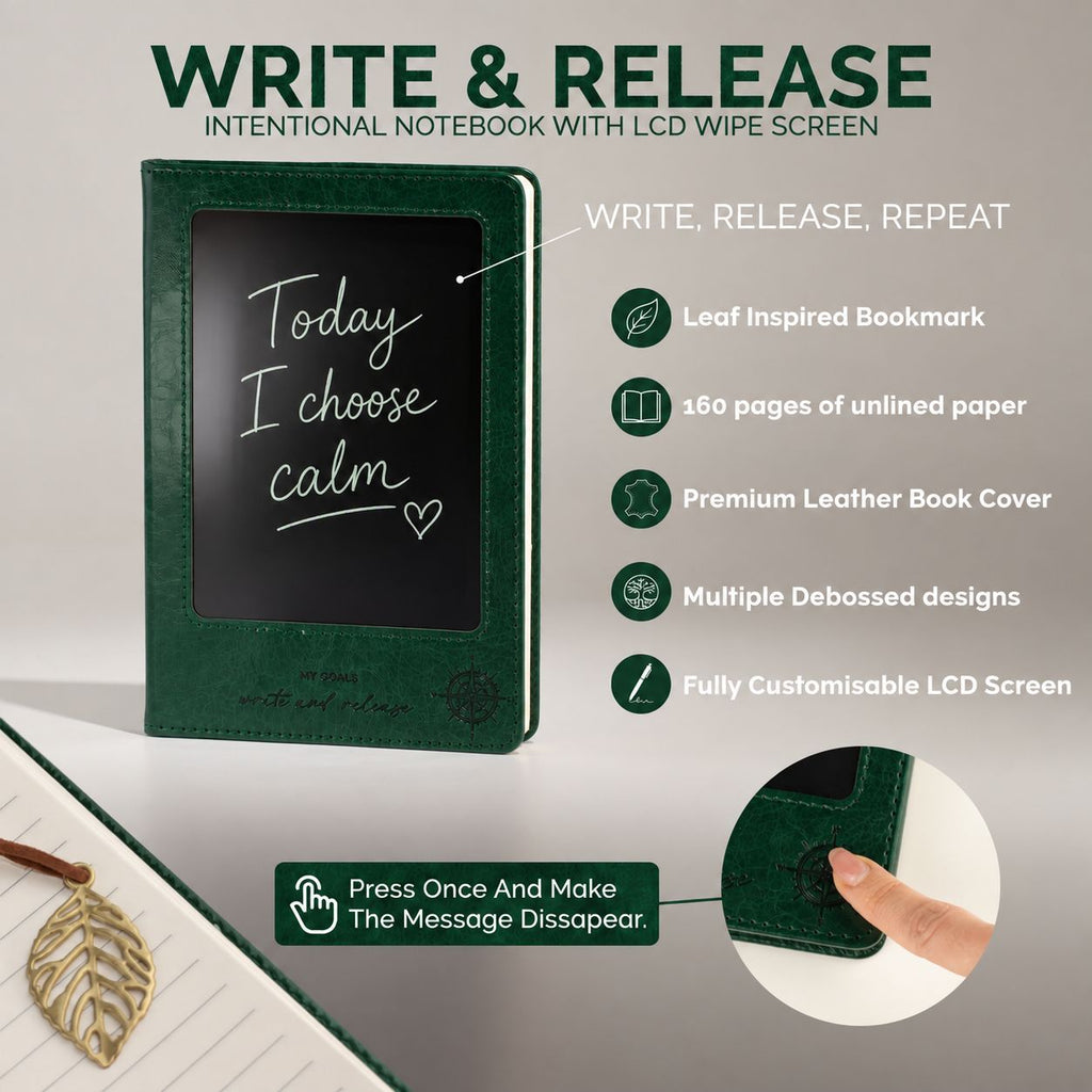 Cuaderno con pantalla LCD A5 efecto cuero verde
