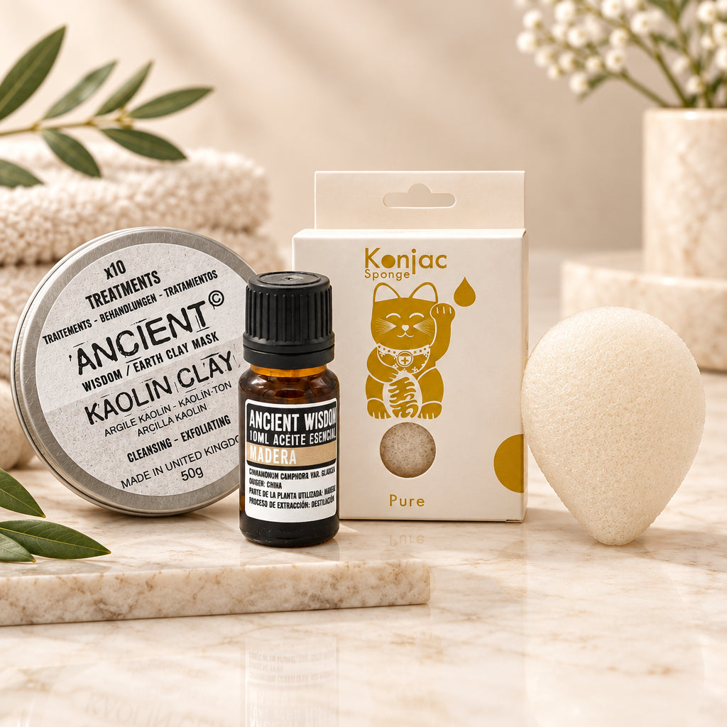 Set cuidado facial Konjac Natural con caolín y Ho Wood