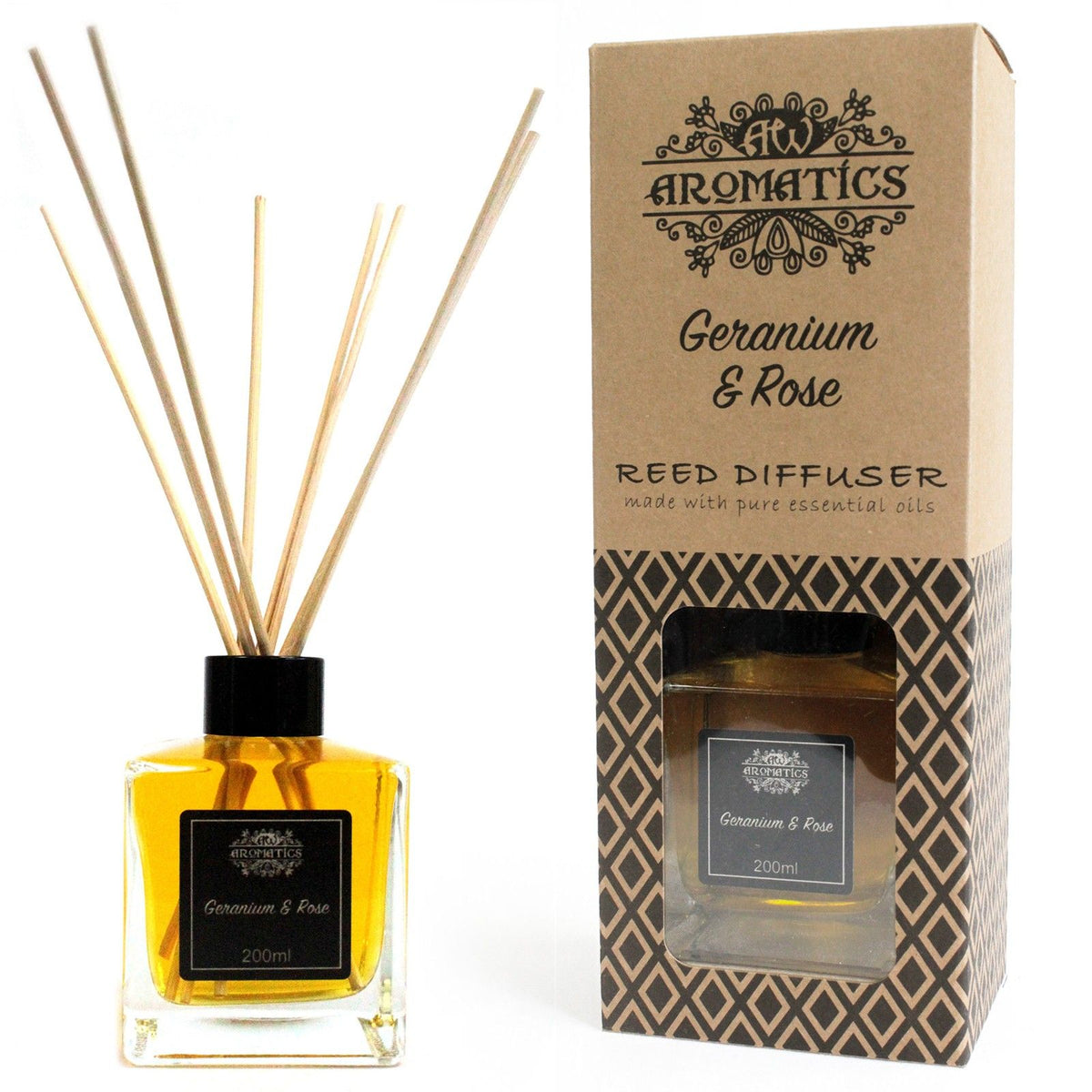 Difusor de varillas con aceites esenciales de geranio y rosa