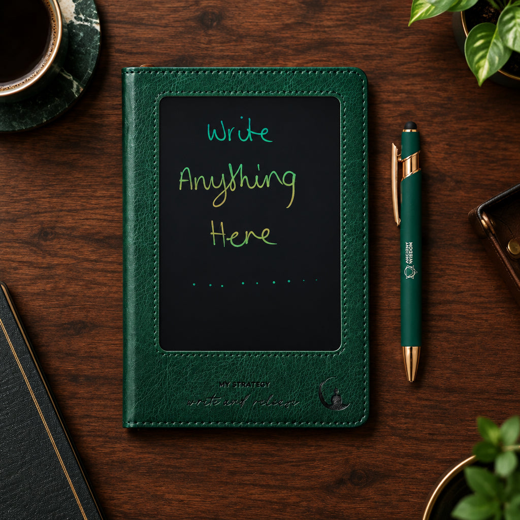 Cuaderno con pantalla LCD A5 efecto cuero verde