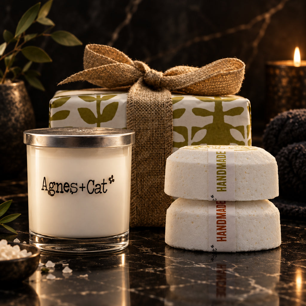 Set con bombas de baño Clementina y Moroccan Roll, y vela Cítricos Frescos