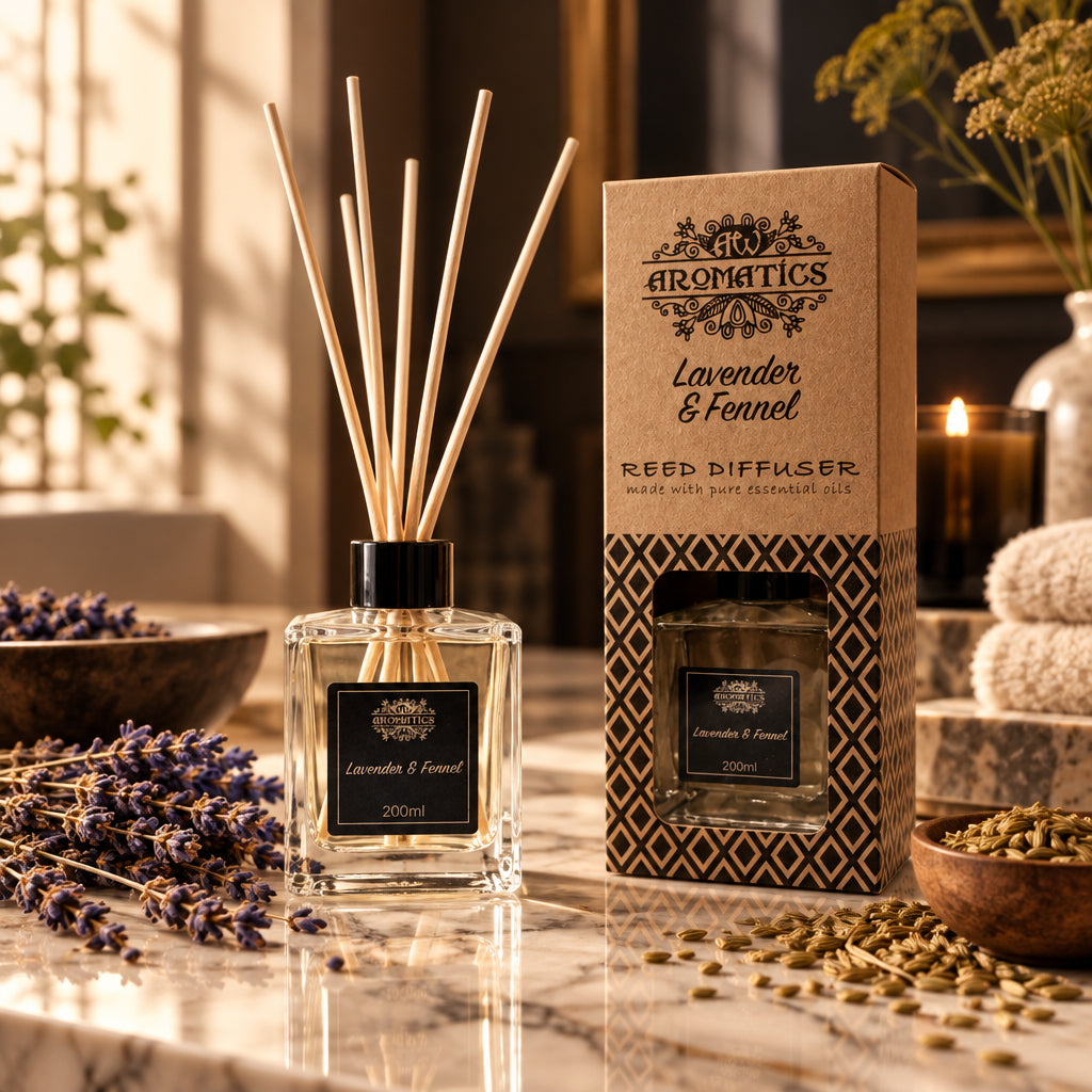 Difusor de varillas con aceites esenciales de lavanda y hinojo